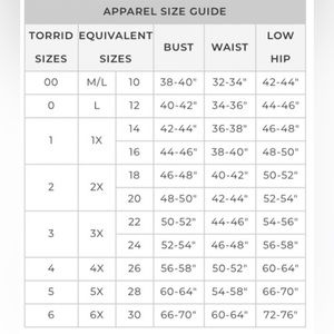 TORRID SIZE CHART & MEASUREMENTS